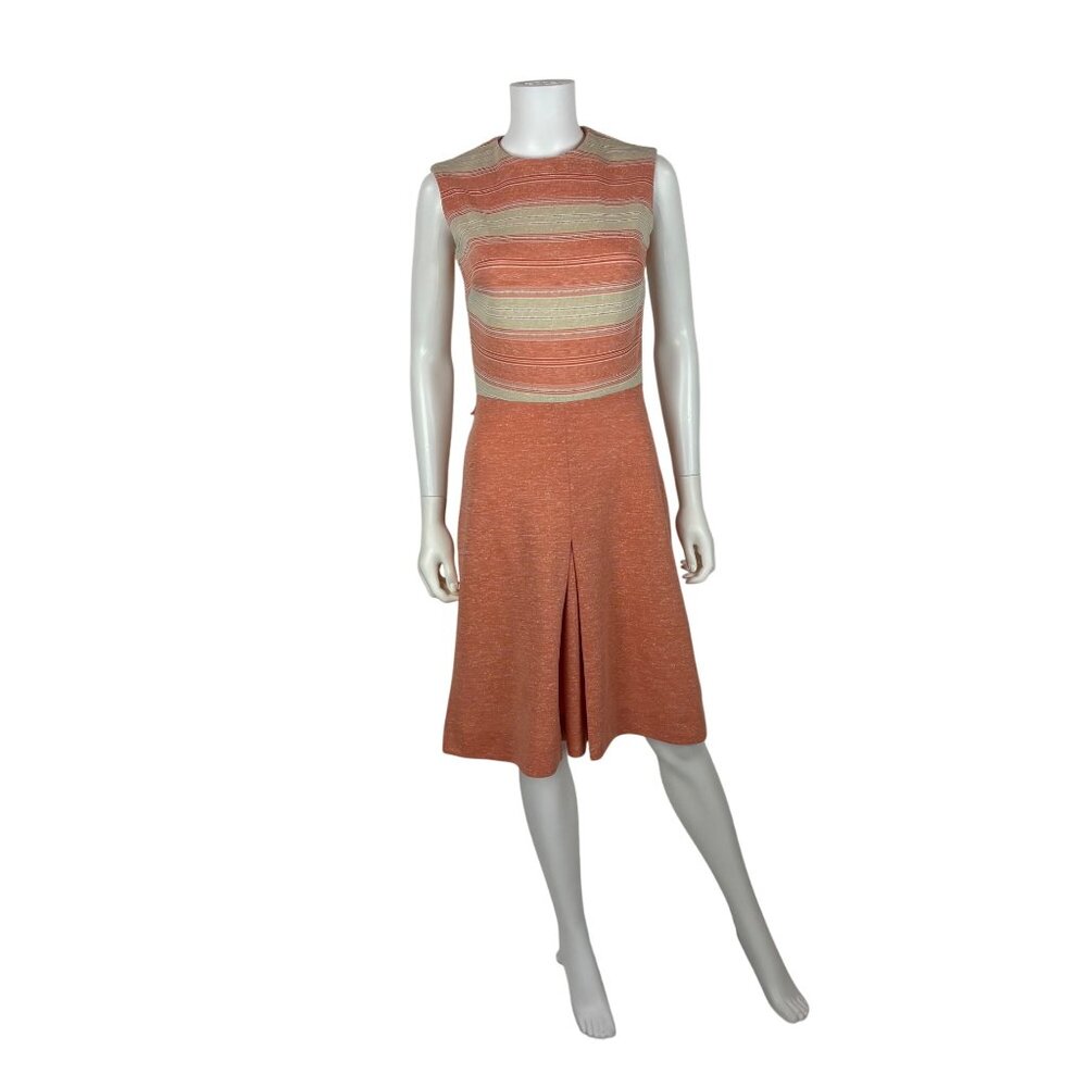 Vintage 70s Striped Dress Womens Small Orange Creamsicle Knit Mod Fit & Flare